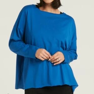 Planet By Lauren G Lake Blue Pima Cotton Boxy Long Sleeeve Tee Top OS (Bx19)